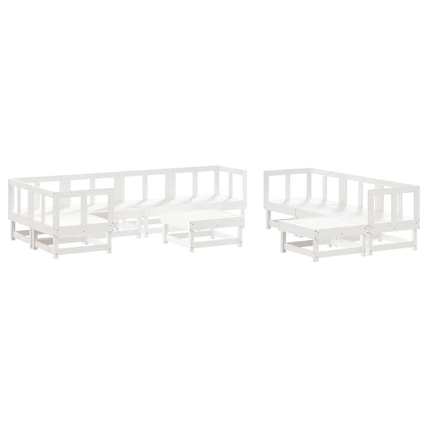 10 Piece Patio Lounge Set White Solid Wood Pine