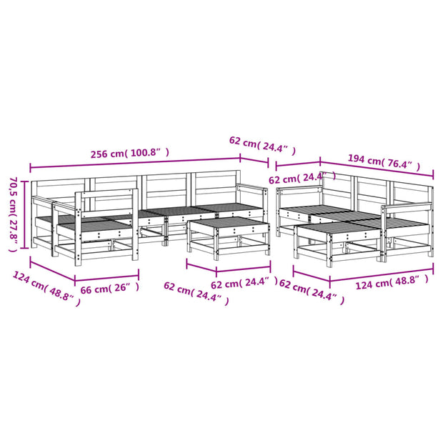 10 Piece Patio Lounge Set Solid Wood Pine