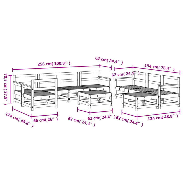 10 Piece Patio Lounge Set White Solid Wood Pine