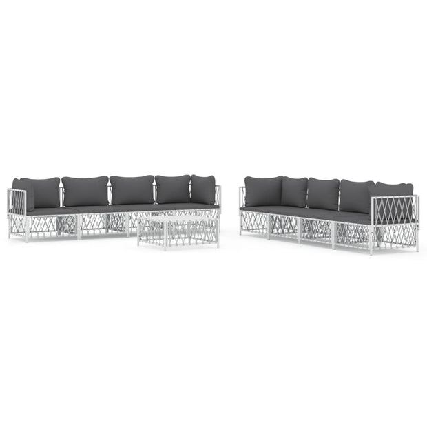 9 Piece Patio Lounge Set with Cushions White Steel