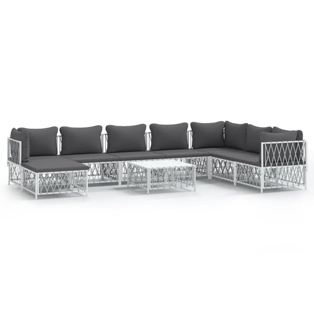 9 Piece Patio Lounge Set with Cushions White Steel