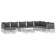 9 Piece Patio Lounge Set with Cushions White Steel