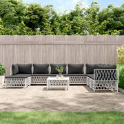 9 Piece Patio Lounge Set with Cushions White Steel