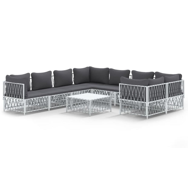 9 Piece Patio Lounge Set with Cushions White Steel