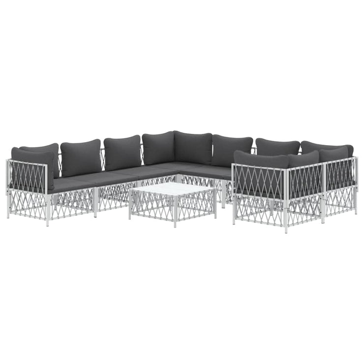 9 Piece Patio Lounge Set with Cushions White Steel