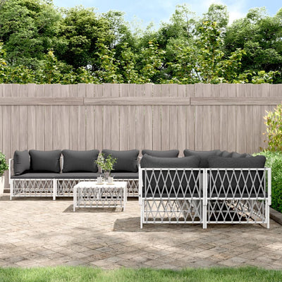 9 Piece Patio Lounge Set with Cushions White Steel