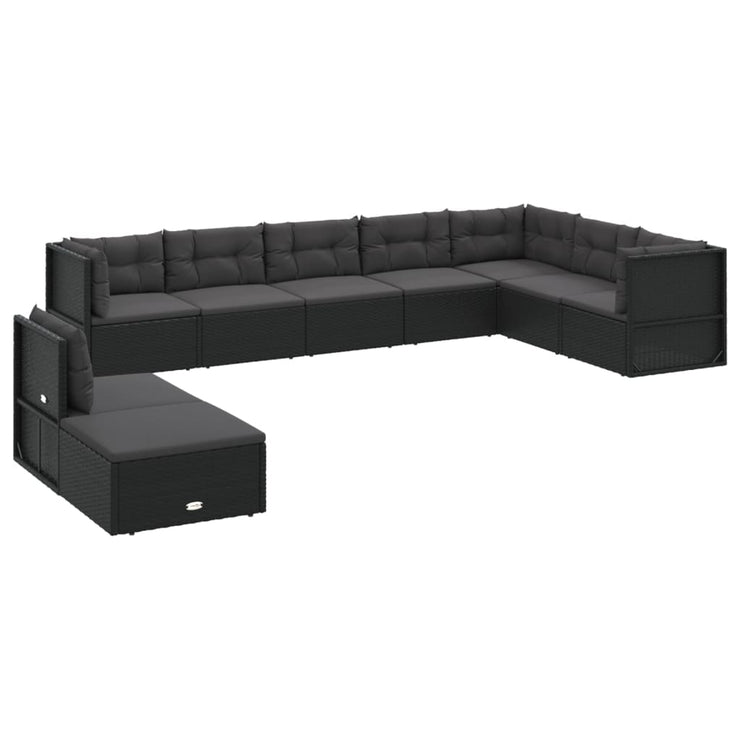 9 Piece Patio Lounge Set with Cushions Black Poly Rattan