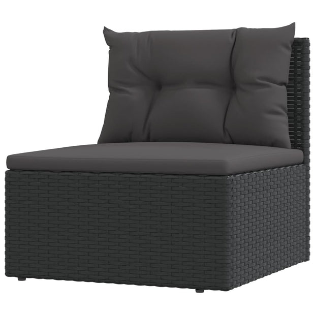 9 Piece Patio Lounge Set with Cushions Black Poly Rattan