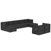 9 Piece Patio Lounge Set with Cushions Black Poly Rattan