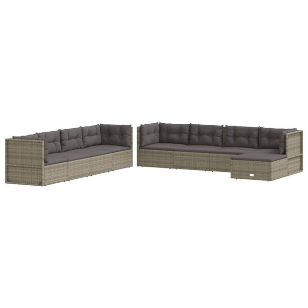 9 Piece Patio Lounge Set with Cushions Gray Poly Rattan