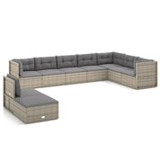 9 Piece Patio Lounge Set with Cushions Gray Poly Rattan