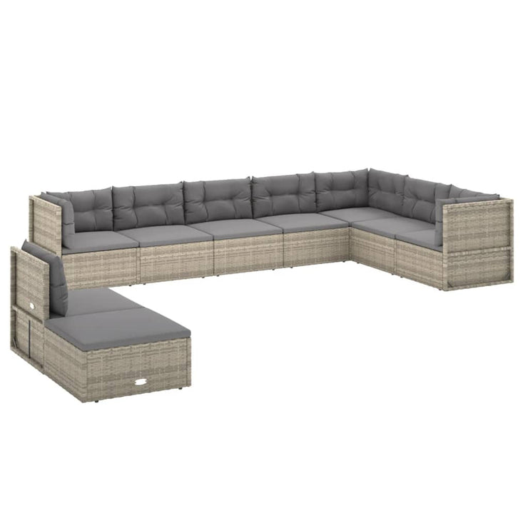 9 Piece Patio Lounge Set with Cushions Gray Poly Rattan