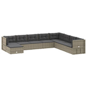 9 Piece Patio Lounge Set with Cushions Gray Poly Rattan