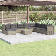 9 Piece Patio Lounge Set with Cushions Gray Poly Rattan