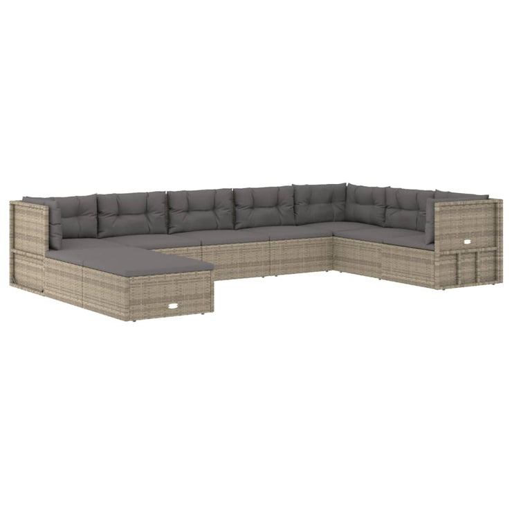 9 Piece Patio Lounge Set with Cushions Gray Poly Rattan