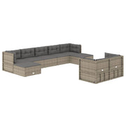 9 Piece Patio Lounge Set with Cushions Gray Poly Rattan