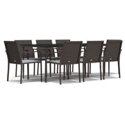 9 Piece Patio Dining Set with Cushions Poly Rattan and Steel