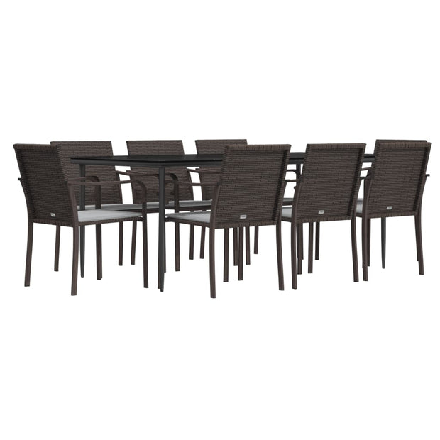 9 Piece Patio Dining Set with Cushions Poly Rattan and Steel