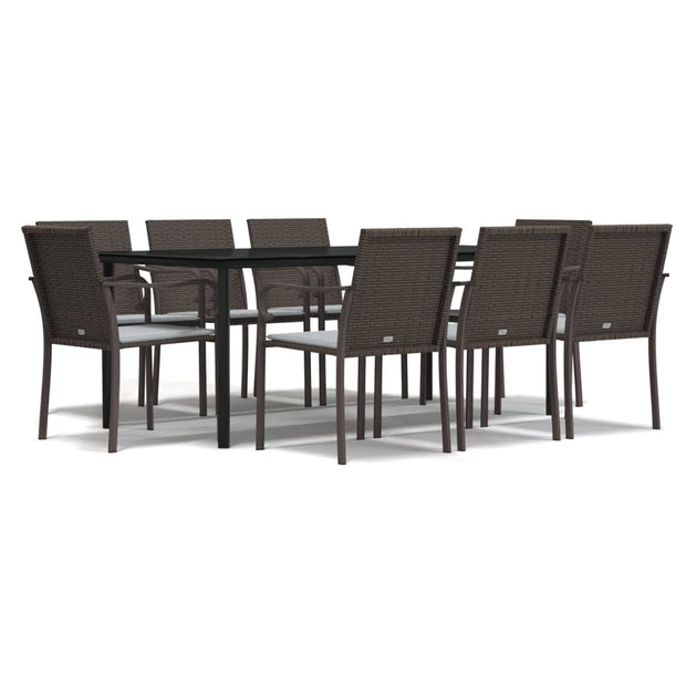 9 Piece Patio Dining Set with Cushions Poly Rattan and Steel