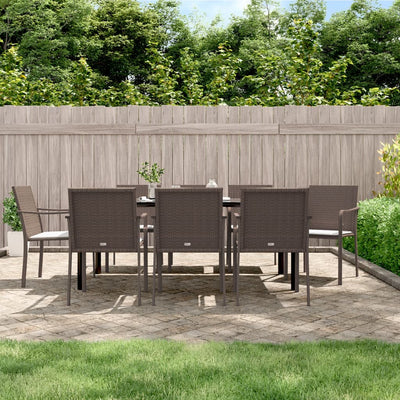 9 Piece Patio Dining Set with Cushions Poly Rattan and Steel