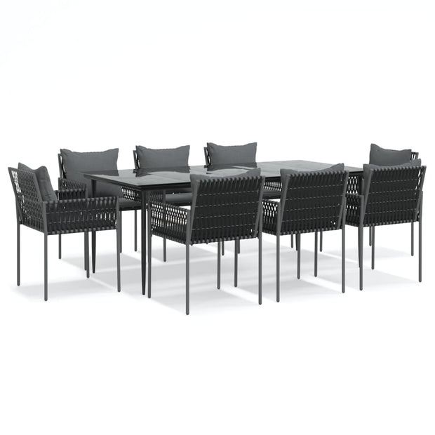 9 Piece Patio Dining Set with Cushions Poly Rattan and Steel