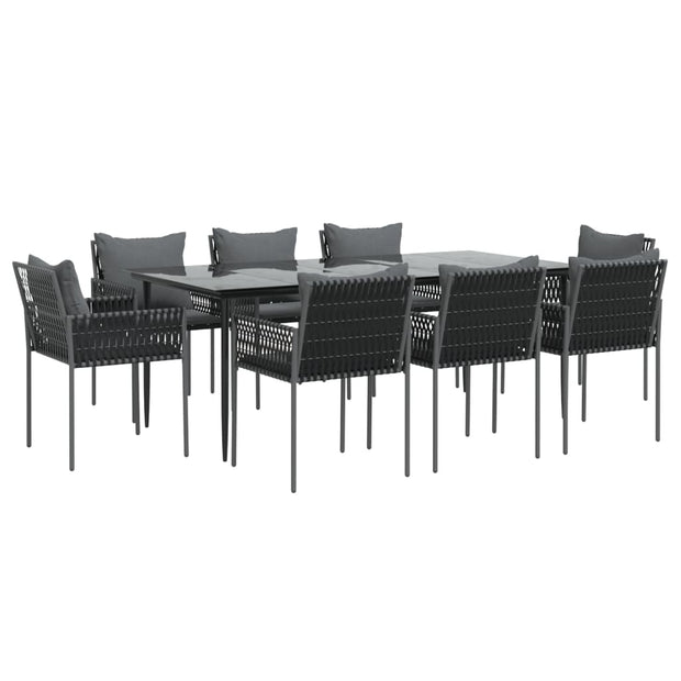 9 Piece Patio Dining Set with Cushions Poly Rattan and Steel