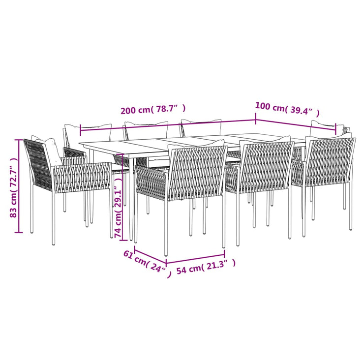 9 Piece Patio Dining Set with Cushions Poly Rattan and Steel