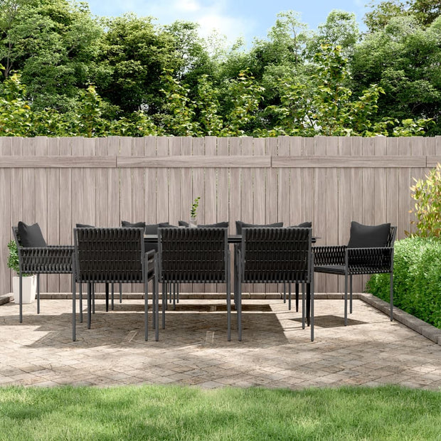 9 Piece Patio Dining Set with Cushions Poly Rattan and Steel