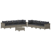 9 Piece Patio Lounge Set with Cushions Gray Poly Rattan