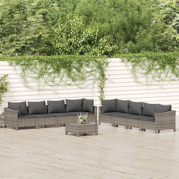 9 Piece Patio Lounge Set with Cushions Gray Poly Rattan