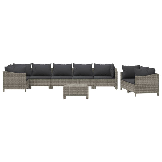 9 Piece Patio Lounge Set with Cushions Gray Poly Rattan