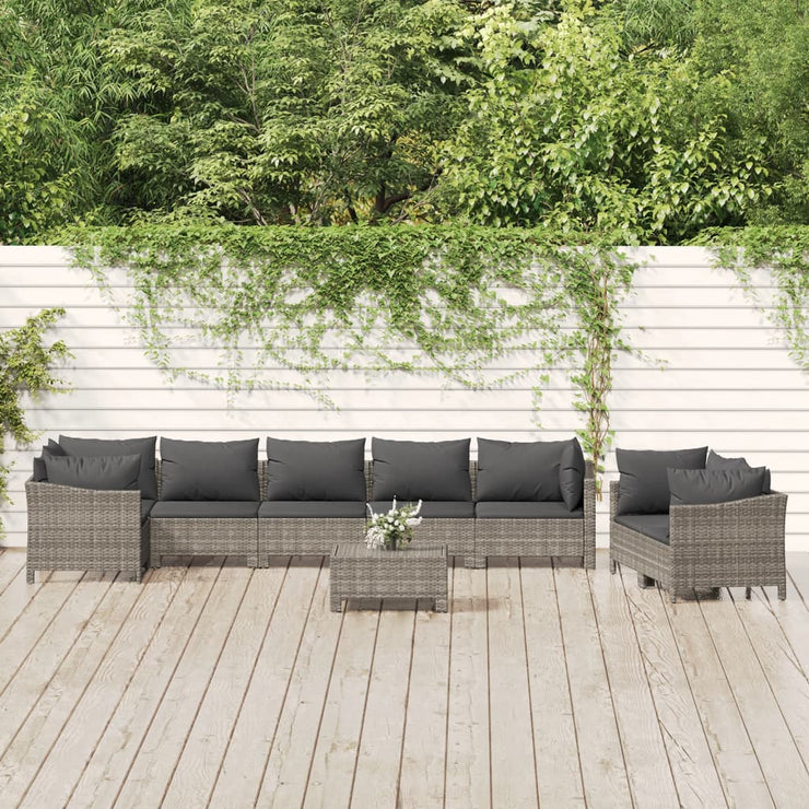 9 Piece Patio Lounge Set with Cushions Gray Poly Rattan