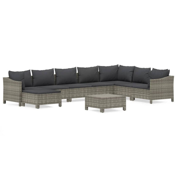 9 Piece Patio Lounge Set with Cushions Gray Poly Rattan