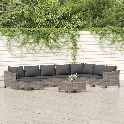 9 Piece Patio Lounge Set with Cushions Gray Poly Rattan