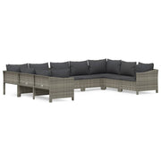 9 Piece Patio Lounge Set with Cushions Gray Poly Rattan