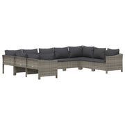 9 Piece Patio Lounge Set with Cushions Gray Poly Rattan