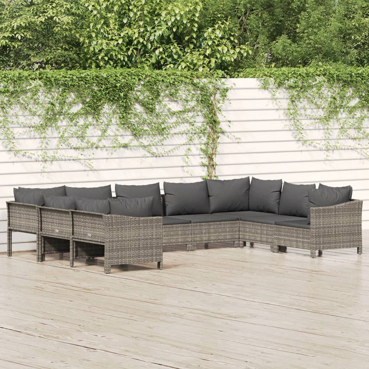 9 Piece Patio Lounge Set with Cushions Gray Poly Rattan