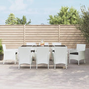 9 Piece Patio Dining Set with Cushions White Poly Rattan