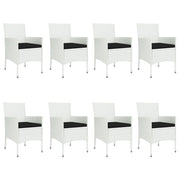 9 Piece Patio Dining Set with Cushions White Poly Rattan