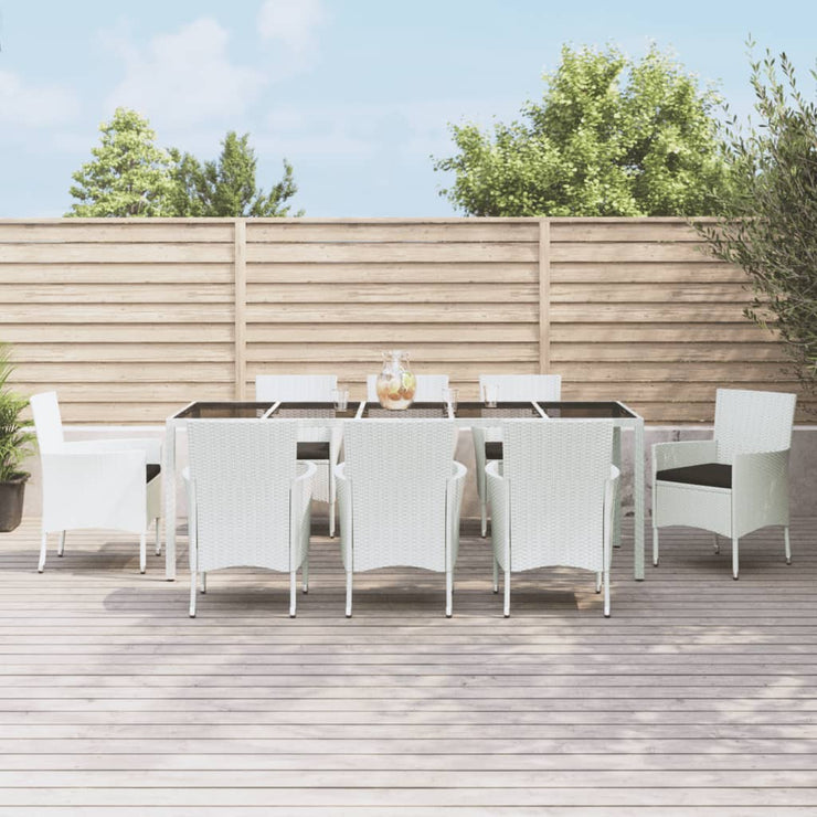 9 Piece Patio Dining Set with Cushions White Poly Rattan