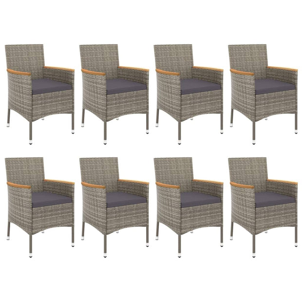 9 Piece Patio Dining Set with Cushions Gray Poly Rattan