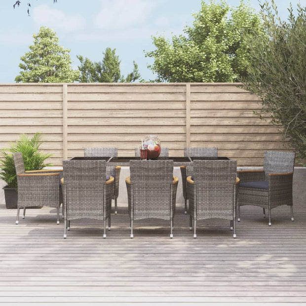 9 Piece Patio Dining Set with Cushions Gray Poly Rattan