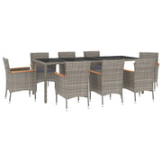 9 Piece Patio Dining Set with Cushions Gray Poly Rattan