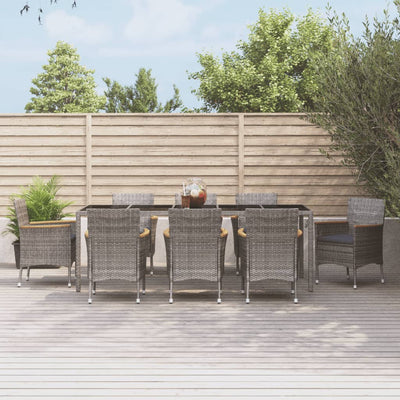 9 Piece Patio Dining Set with Cushions Gray Poly Rattan