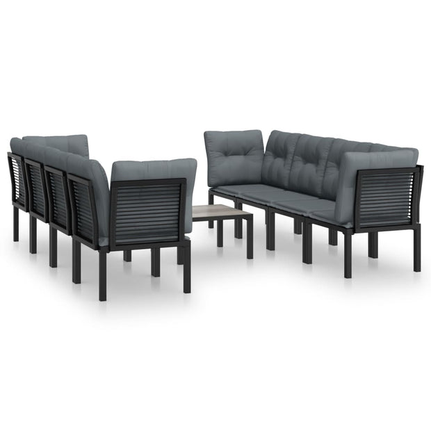 9 Piece Patio Lounge Set Black and Gray Poly Rattan