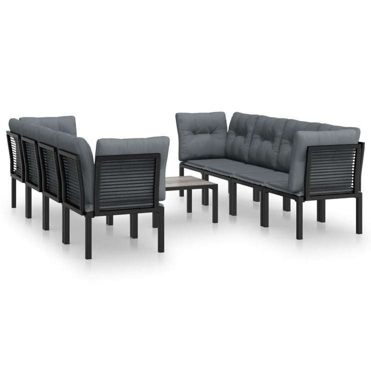 9 Piece Patio Lounge Set Black and Gray Poly Rattan