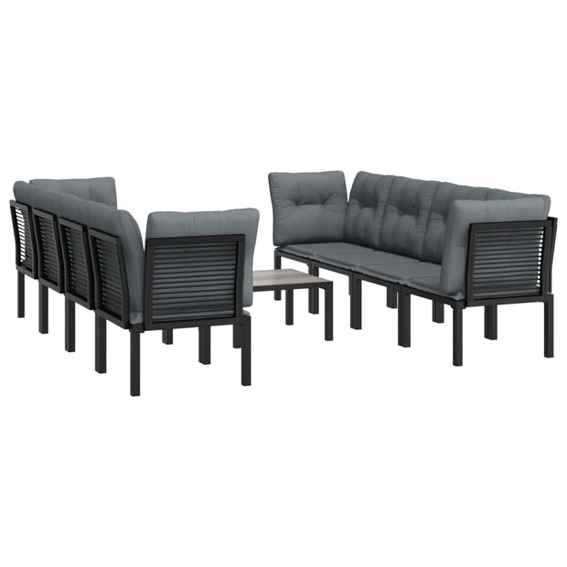 9 Piece Patio Lounge Set Black and Gray Poly Rattan