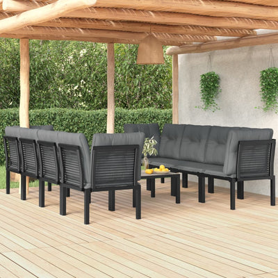 9 Piece Patio Lounge Set Black and Gray Poly Rattan