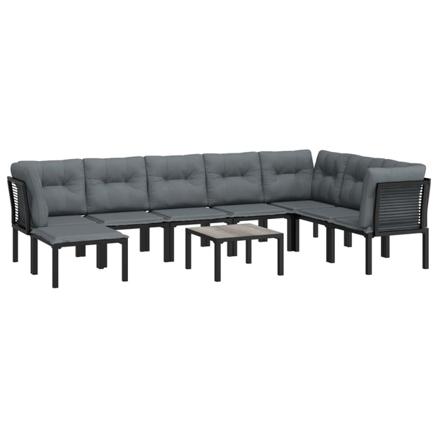 9 Piece Patio Lounge Set Black and Gray Poly Rattan