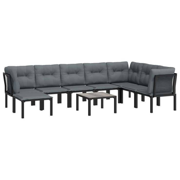 9 Piece Patio Lounge Set Black and Gray Poly Rattan